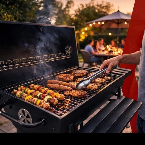 bbq barbecue xxl a carbone carbonella + accessori , soffiatore, copertura, termometro griglie
