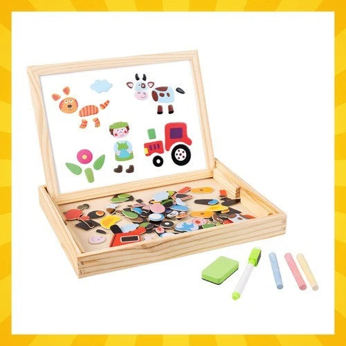 lavagna per bambini magnetica IN LEGNO bifacciale gessetti pennarelli accessori