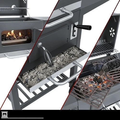 bbq barbecue a carbone carbonella griglie in ghisa + coperchio, termometro, soffiatore e tanti accessori