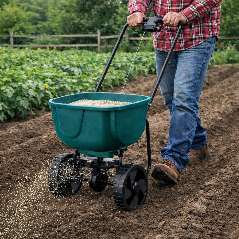 seminatrice manuale rotativa per FERTILIZZAZIONE di SEMI, SALE E SABBIA 27 litri