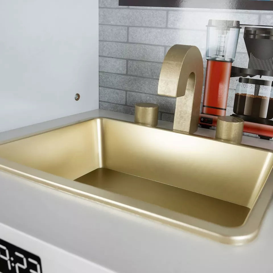 CUCINA PER BAMBINI IN LEGNO BIANCO CUCINA GRANDE con FRIGO FORNO pentole e luci