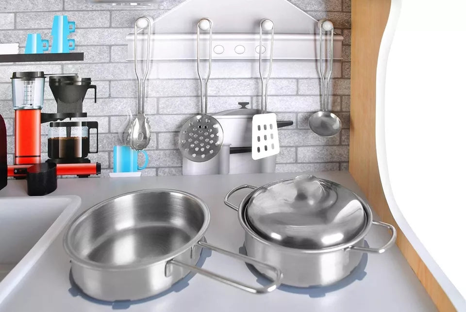 CUCINA PER BAMBINI IN LEGNO CUCINA GRANDE con FRIGO FORNO ACCESSORI e luce