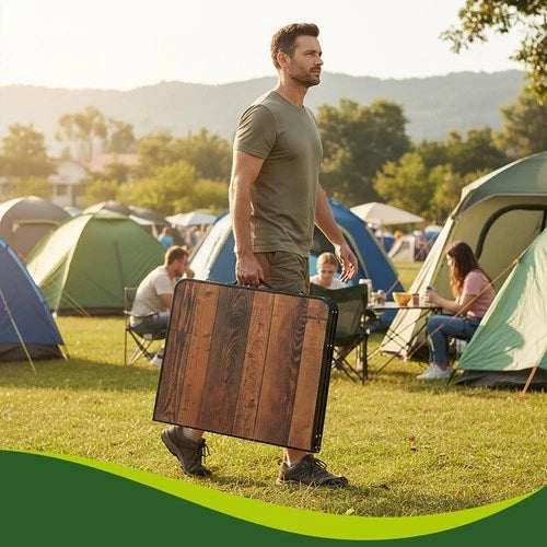 Tavolo campeggio pic nic+ 4 sgabelli richiudibile a valigetta altezza regolabile