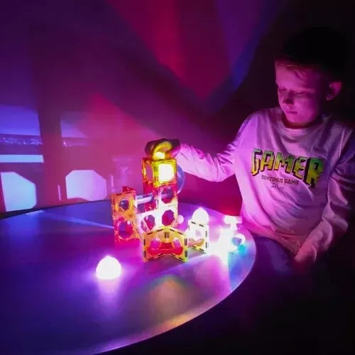 Pista per biglie luminosa 75 elementi gioco biglie costruzioni magnetiche bambini