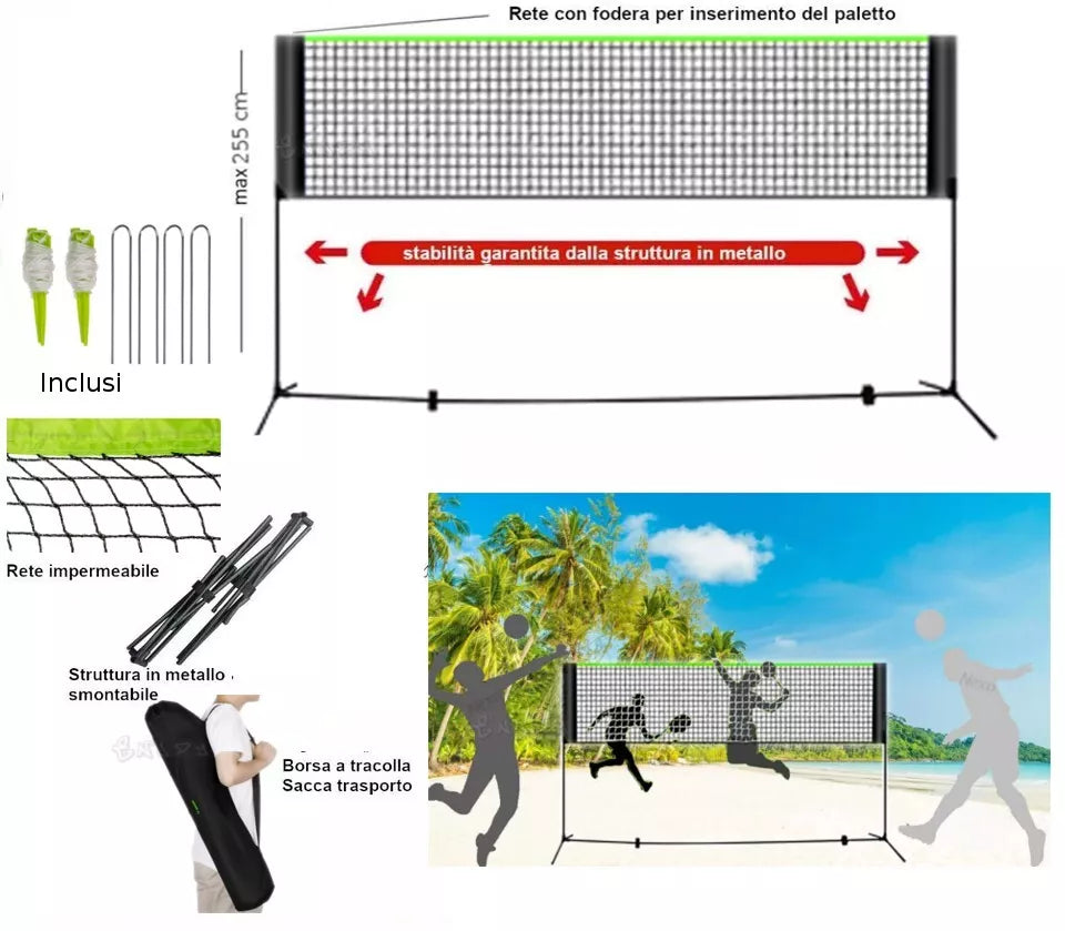 Rete da pallavolo Professionale Rete da Giardino con Pali Altezza regolabile alt