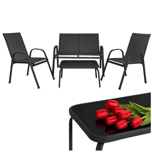 SET mobili TERRAZZO DA GIARDINO 4 POSTI sedie tavolo panca divano in acciaio