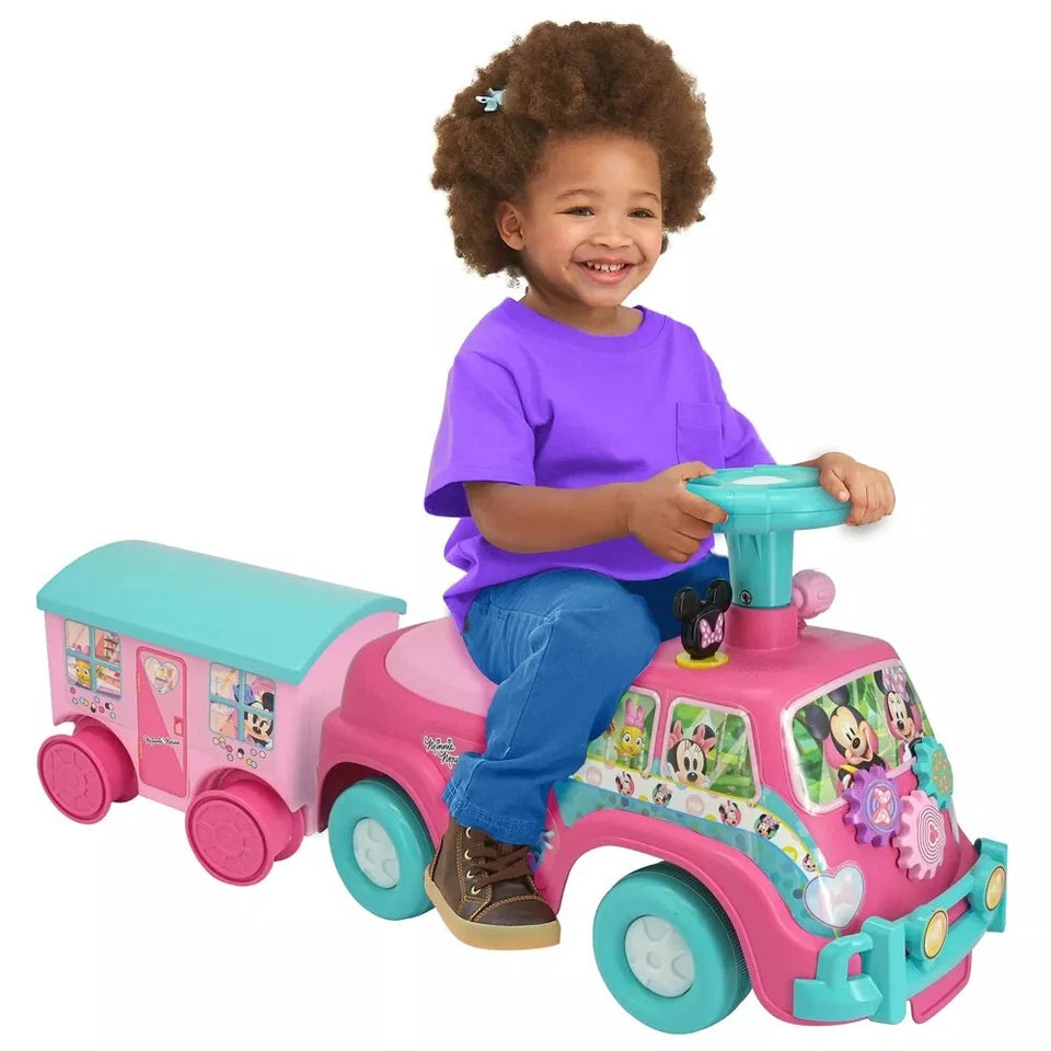 Ride on bambini disney auto a spinta cavalcabile minnie con rimorchio e accessori