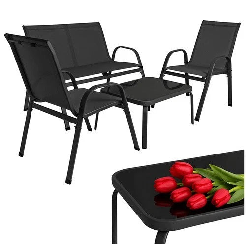 SET mobili TERRAZZO DA GIARDINO 4 POSTI sedie tavolo panca divano in acciaio