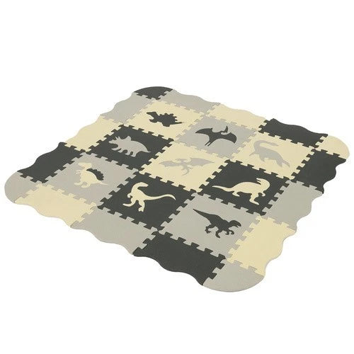 TAPPETO PUZZLE DINOSAURI GRANDE IN GOMMA PER BAMBINI SET 25 PEZZI TOT CM.106X106