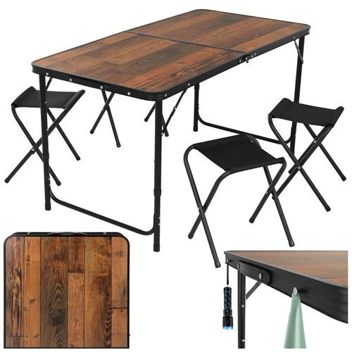 Tavolo campeggio pic nic+ 4 sgabelli richiudibile a valigetta altezza regolabile