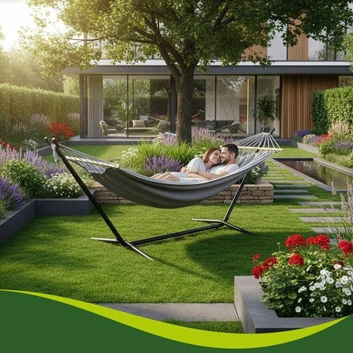 Amaca da giardino per 2 persone portata 250 kg con supporto in metallo