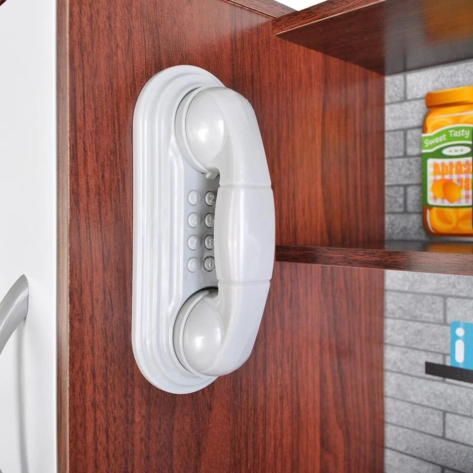 CUCINA PER BAMBINI Moderna IN LEGNO CUCINA con FRIGO FORNO PENTOLE E LUCE