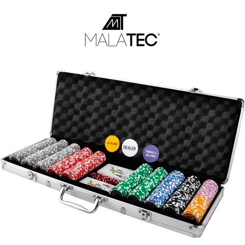Chips Poker Set da Poker di 500 fiches, Inclusi 2 Mazzi di Carte da Poker 5 Dadi