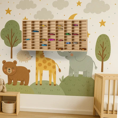 VETRINA ESPOSITORE MODELLISMO VETRINETTA IN LEGNO 80 scomparti modellini auto