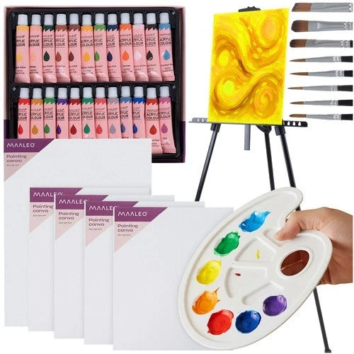 set pittura colori acrilici con pennelli cavalletto regolabile tavolozza e tele