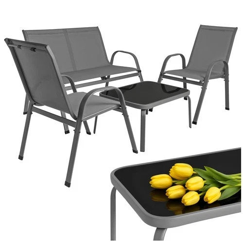 SET mobili DA GIARDINO TERRAZZO 4 POSTI sedie tavolo panca divano in acciaio