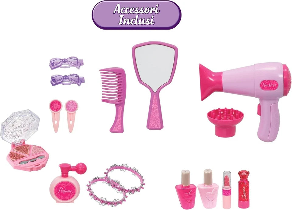 Specchiera Gioco con sgabello Bambine Specchio Trousse Set luci suoni h 72 cm